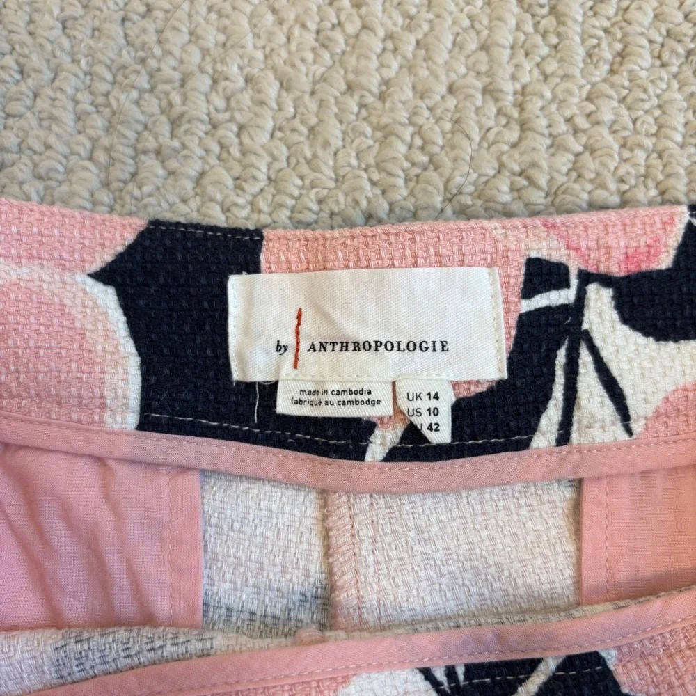 Anthropologie Georgie Scalloped Shorts Navy‎ Pink Floral High Rise Size 10